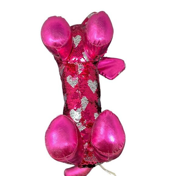 Valentine Weiner Dachshund Dog Sequin Pink Silver Hearts Reverse 18in Toy Plush - Picture 12 of 16